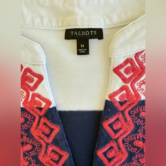 Talbots Cotton Piqué Embroidered Tunic Shift Dress – Navy, White & Pink – Size M - Picture 5 of 10